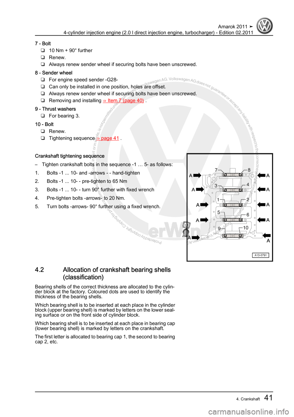VOLKSWAGEN AMAROK 2011  Workshop Manual Protected by copyright. Copying for private or commercial purposes, in partor in whole, is not permitted unless authorised by Volkswagen AG. Volkswagen AG does notguarantee or accept any liability wit