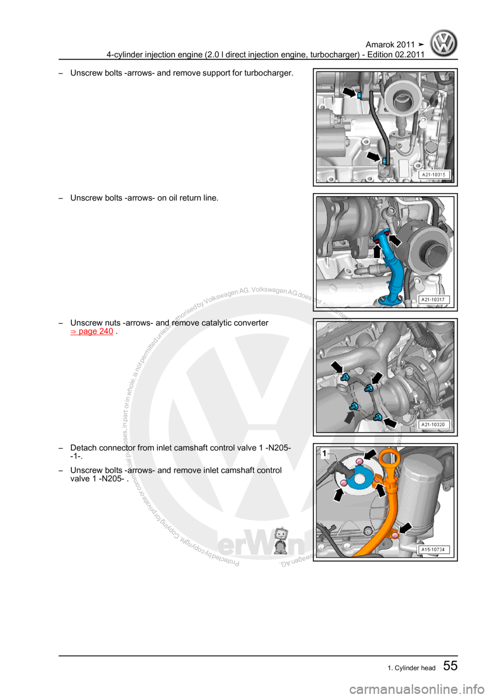 VOLKSWAGEN AMAROK 2011  Workshop Manual Protected by copyright. Copying for private or commercial purposes, in partor in whole, is not permitted unless authorised by Volkswagen AG. Volkswagen AG does notguarantee or accept any liability wit