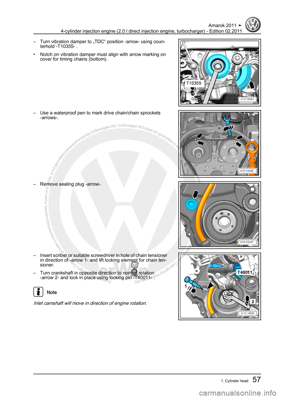 VOLKSWAGEN AMAROK 2011  Workshop Manual Protected by copyright. Copying for private or commercial purposes, in partor in whole, is not permitted unless authorised by Volkswagen AG. Volkswagen AG does notguarantee or accept any liability wit