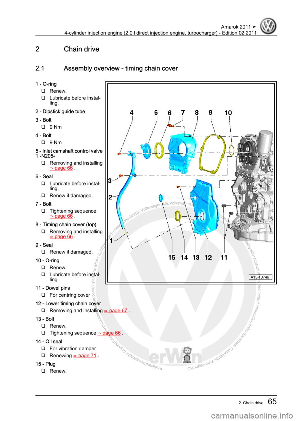 VOLKSWAGEN AMAROK 2011  Workshop Manual Protected by copyright. Copying for private or commercial purposes, in partor in whole, is not permitted unless authorised by Volkswagen AG. Volkswagen AG does notguarantee or accept any liability wit