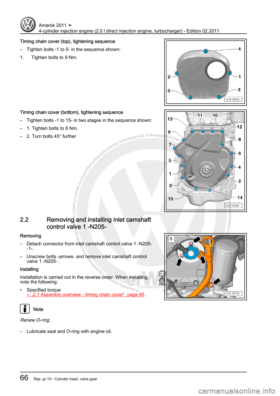VOLKSWAGEN AMAROK 2011  Workshop Manual Protected by copyright. Copying for private or commercial purposes, in partor in whole, is not permitted unless authorised by Volkswagen AG. Volkswagen AG does notguarantee or accept any liability wit