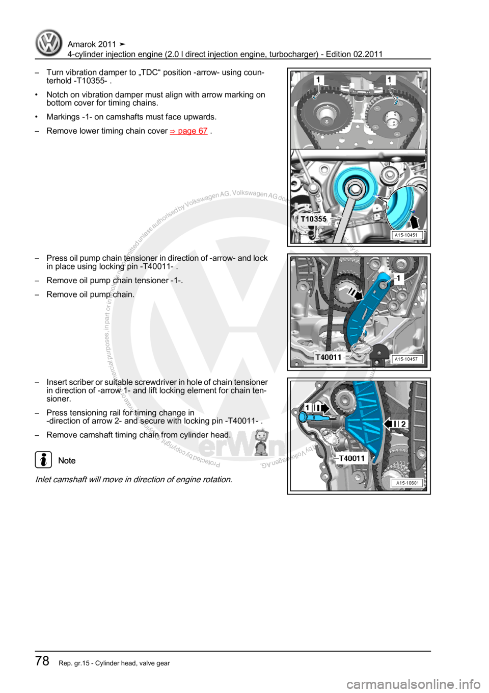 VOLKSWAGEN AMAROK 2011  Workshop Manual Protected by copyright. Copying for private or commercial purposes, in partor in whole, is not permitted unless authorised by Volkswagen AG. Volkswagen AG does notguarantee or accept any liability wit