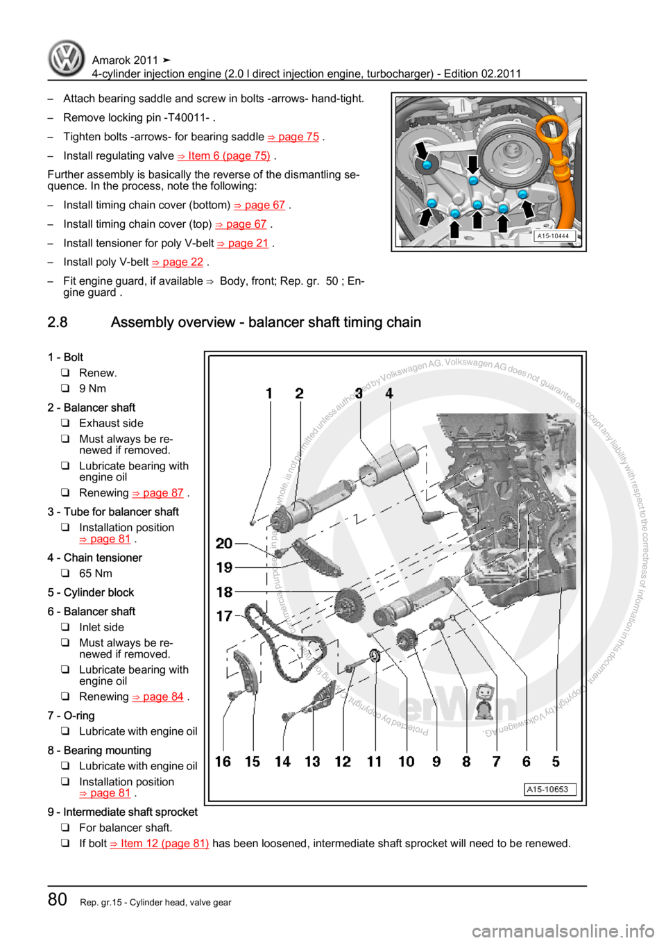 VOLKSWAGEN AMAROK 2011  Workshop Manual Protected by copyright. Copying for private or commercial purposes, in partor in whole, is not permitted unless authorised by Volkswagen AG. Volkswagen AG does notguarantee or accept any liability wit