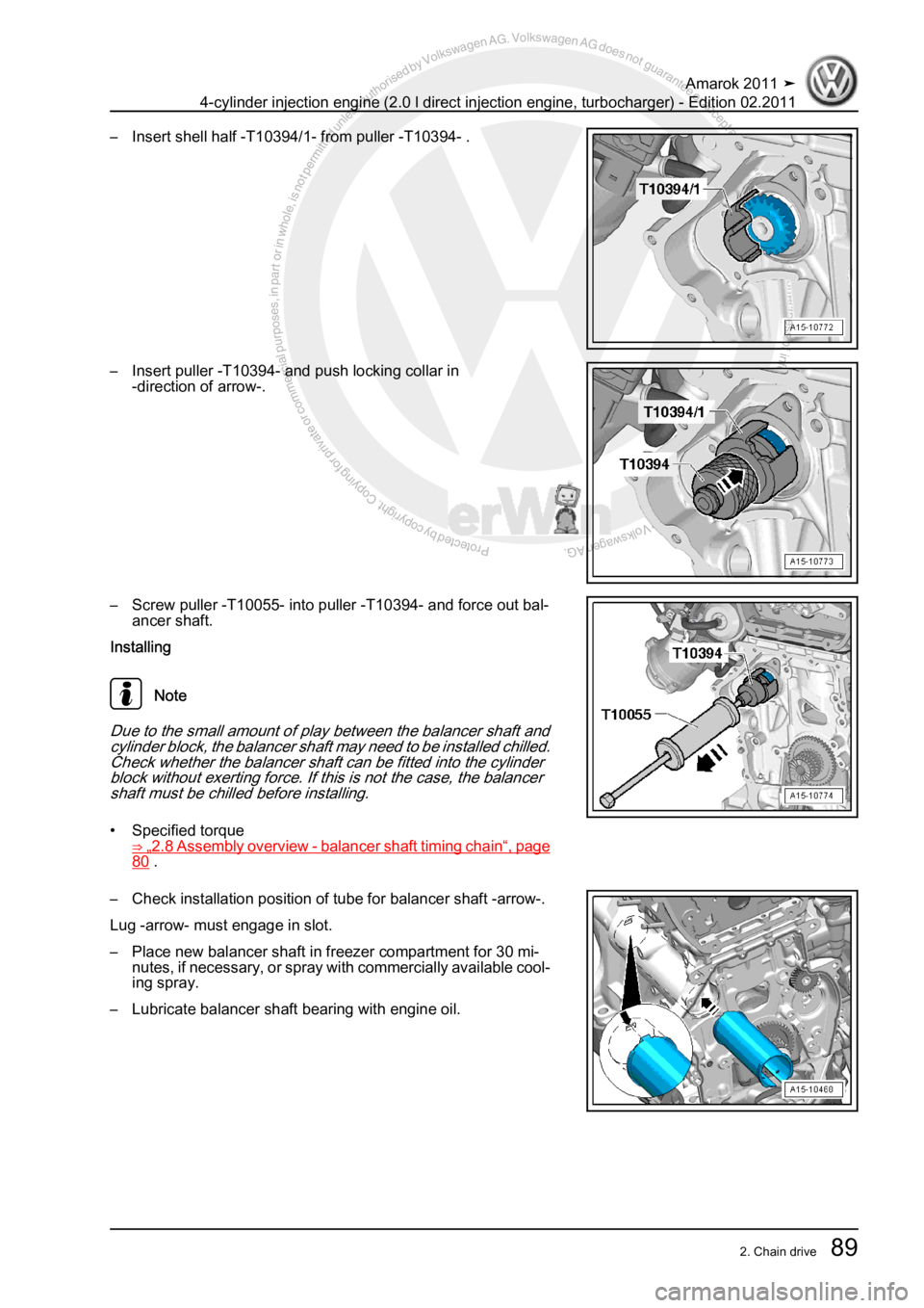 VOLKSWAGEN AMAROK 2011  Workshop Manual Protected by copyright. Copying for private or commercial purposes, in partor in whole, is not permitted unless authorised by Volkswagen AG. Volkswagen AG does notguarantee or accept any liability wit
