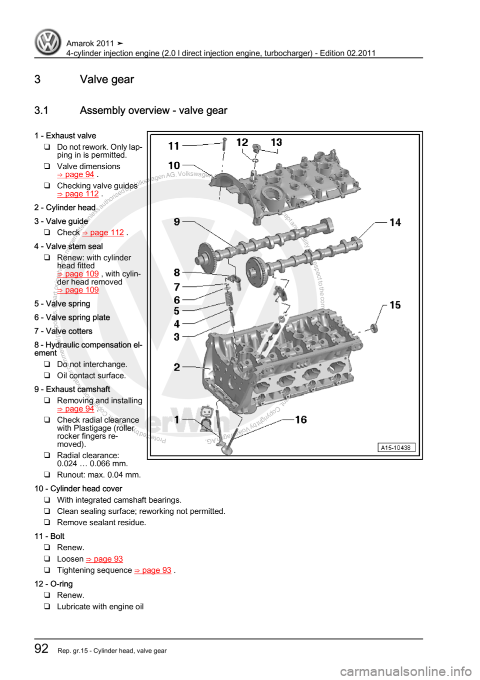 VOLKSWAGEN AMAROK 2011  Workshop Manual Protected by copyright. Copying for private or commercial purposes, in partor in whole, is not permitted unless authorised by Volkswagen AG. Volkswagen AG does notguarantee or accept any liability wit