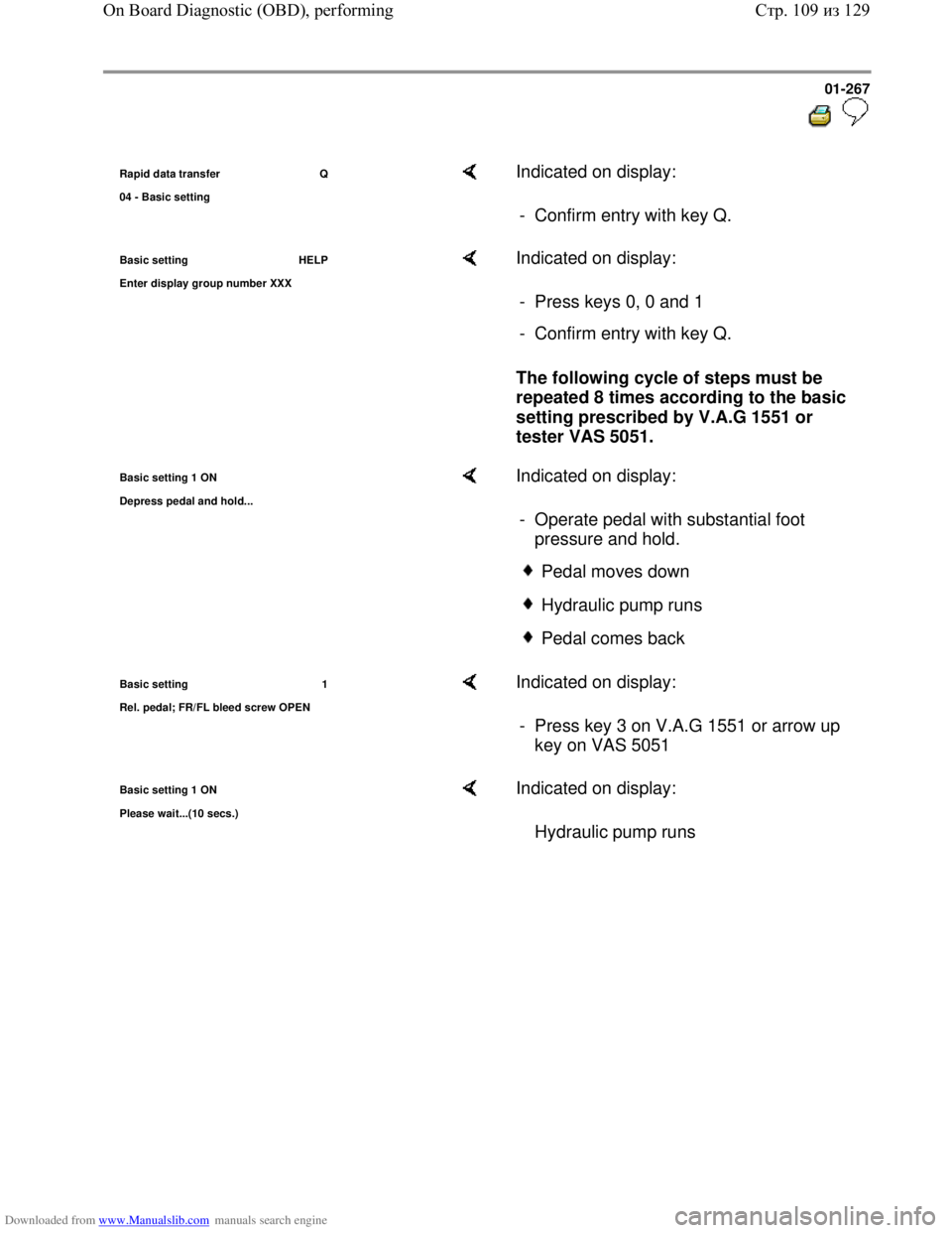 VOLKSWAGEN BORA 1998  Service Manual Downloaded from www.Manualslib.com manuals search engine 01-267
  
 
Rapid data transfer   Q
04 - Basic settin
g
    Indicated on display:  
-  Confirm entry with key Q. 
Basic setting HELP
Enter dis

