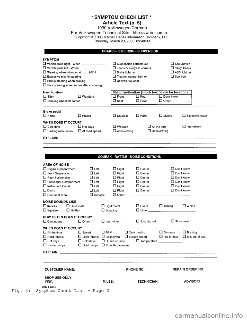 VOLKSWAGEN CORRADO 1990  Repair Manual * SYMPTOM CHECK LIST * 
Article Text (p. 5)
1990 Volkswagen Corrado
For Volkswagen Technical Site:  http://vw.belcom.ru    
Copyright © 1998 Mitchell Repair Information Company, LLC
Thursday, March 2