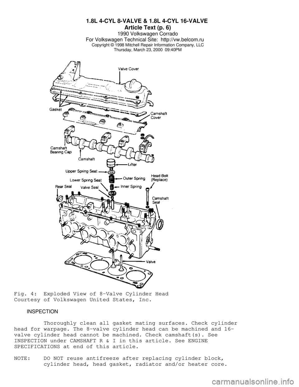 VOLKSWAGEN CORRADO 1990  Repair Manual 1.8L 4-CYL 8-VALVE & 1.8L 4-CYL 16-VALVE 
Article Text (p. 6)
1990 Volkswagen Corrado
For Volkswagen Technical Site:  http://vw.belcom.ru    
Copyright © 1998 Mitchell Repair Information Company, LLC