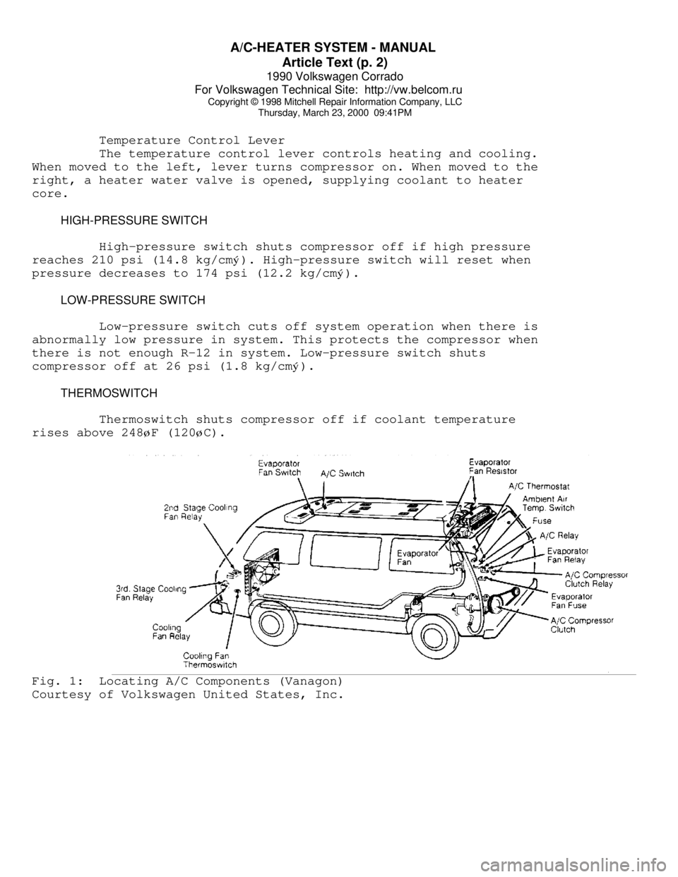VOLKSWAGEN CORRADO 1990  Repair Manual A/C-HEATER SYSTEM - MANUAL 
Article Text (p. 2)
1990 Volkswagen Corrado
For Volkswagen Technical Site:  http://vw.belcom.ru    
Copyright © 1998 Mitchell Repair Information Company, LLC
Thursday, Mar