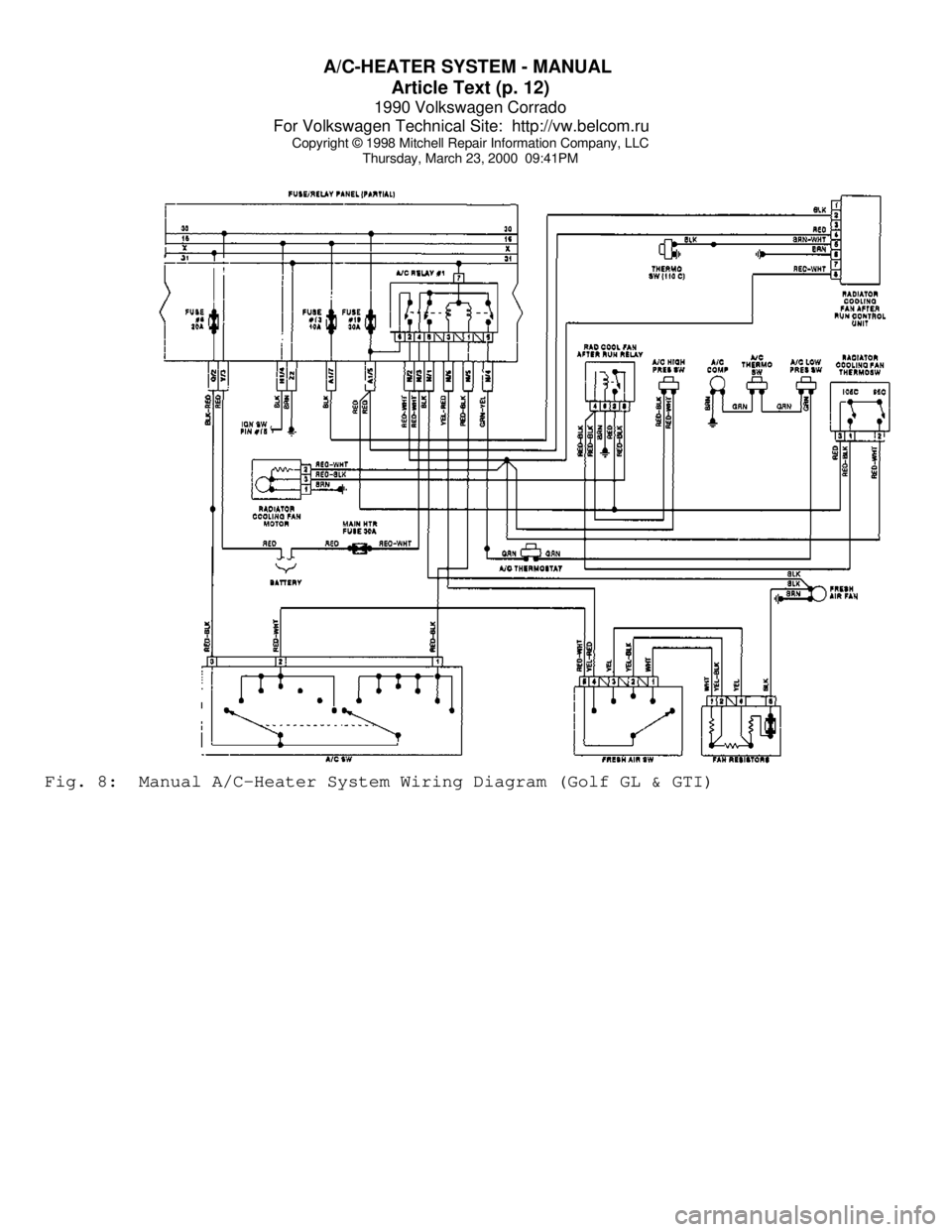 VOLKSWAGEN CORRADO 1990  Repair Manual A/C-HEATER SYSTEM - MANUAL 
Article Text (p. 12)
1990 Volkswagen Corrado
For Volkswagen Technical Site:  http://vw.belcom.ru    
Copyright © 1998 Mitchell Repair Information Company, LLC
Thursday, Ma