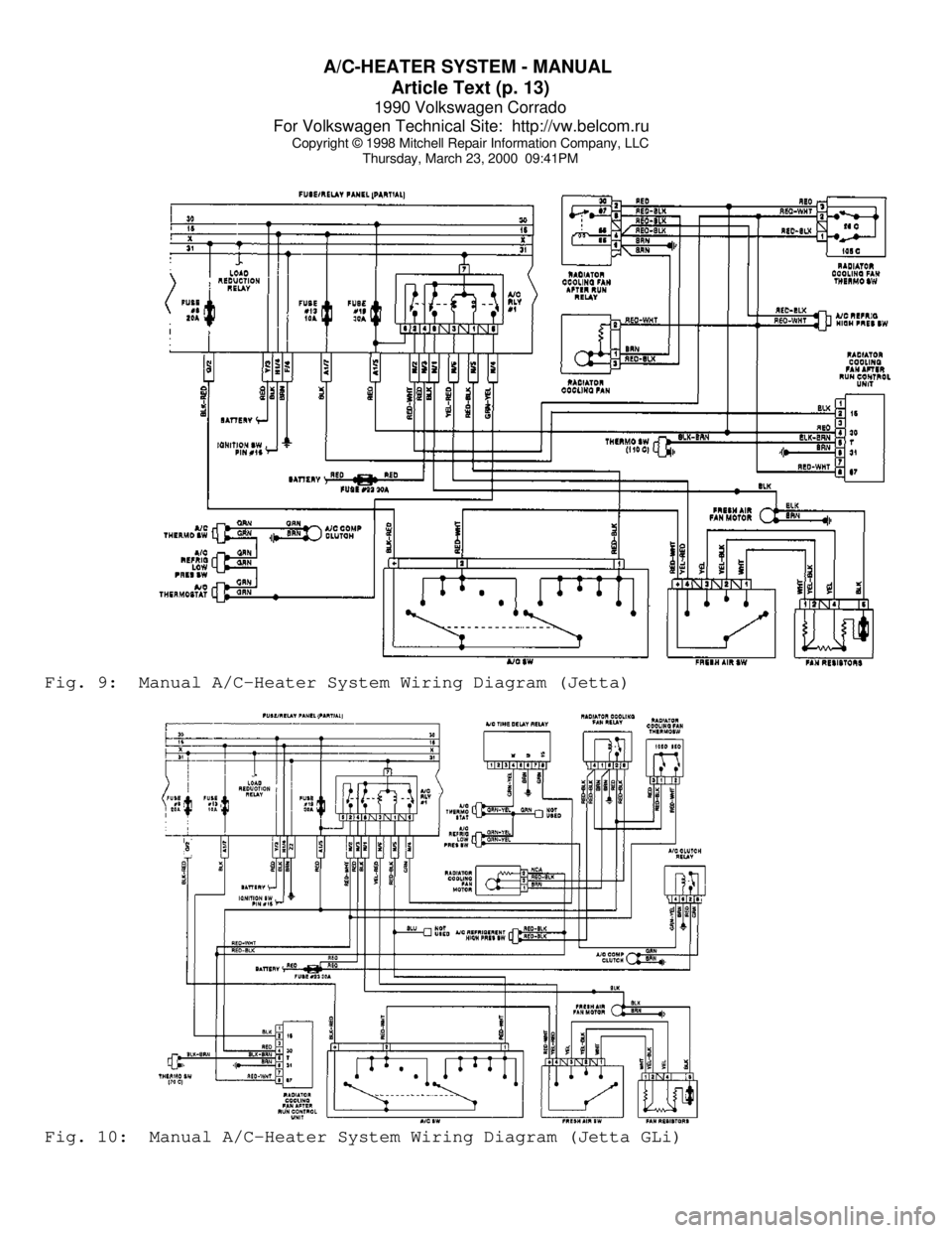 VOLKSWAGEN CORRADO 1990  Repair Manual A/C-HEATER SYSTEM - MANUAL 
Article Text (p. 13)
1990 Volkswagen Corrado
For Volkswagen Technical Site:  http://vw.belcom.ru    
Copyright © 1998 Mitchell Repair Information Company, LLC
Thursday, Ma