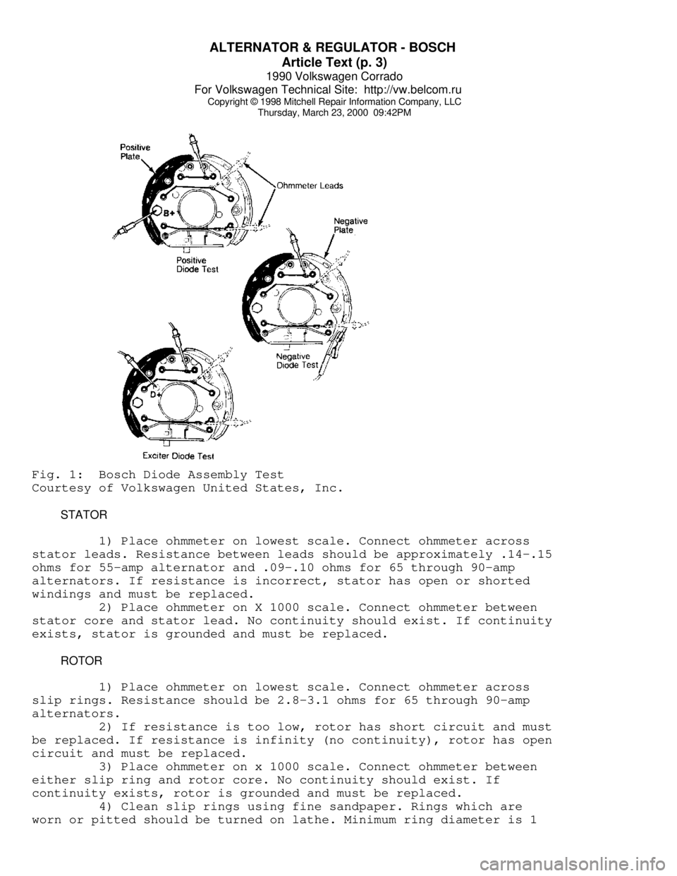 VOLKSWAGEN CORRADO 1990 Repair Manual ALTERNATOR & REGULATOR - BOSCH
Article Text (p. 3)
1990 Volkswagen Corrado
For Volkswagen Technical Site: http://vw.belcom.ru
Copyright © 1998 Mitchell Repair Information Company, LLC
Thursday, VOLKSWAGEN CORRADO 1990 Repair Manual ALTERNATOR & REGULATOR - BOSCH
Article Text (p. 3)
1990 Volkswagen Corrado
For Volkswagen Technical Site: http://vw.belcom.ru
Copyright © 1998 Mitchell Repair Information Company, LLC
Thursday,