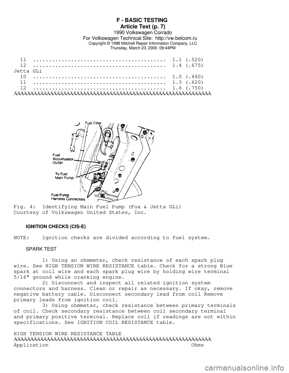 VOLKSWAGEN CORRADO 1990  Repair Manual F - BASIC TESTING 
Article Text (p. 7)
1990 Volkswagen Corrado
For Volkswagen Technical Site:  http://vw.belcom.ru    
Copyright © 1998 Mitchell Repair Information Company, LLC
Thursday, March 23, 20