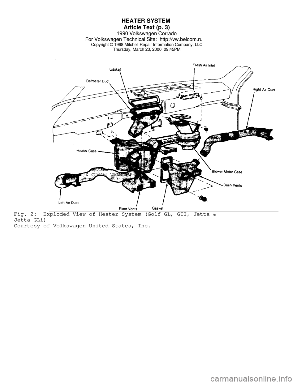 VOLKSWAGEN CORRADO 1990  Repair Manual HEATER SYSTEM 
Article Text (p. 3)
1990 Volkswagen Corrado
For Volkswagen Technical Site:  http://vw.belcom.ru    
Copyright © 1998 Mitchell Repair Information Company, LLC
Thursday, March 23, 2000  
