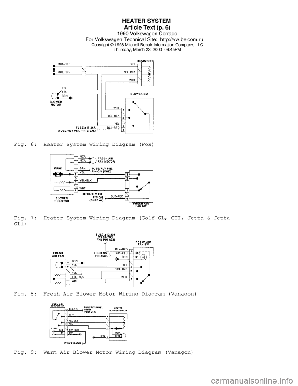 VOLKSWAGEN CORRADO 1990  Repair Manual HEATER SYSTEM 
Article Text (p. 6)
1990 Volkswagen Corrado
For Volkswagen Technical Site:  http://vw.belcom.ru    
Copyright © 1998 Mitchell Repair Information Company, LLC
Thursday, March 23, 2000  