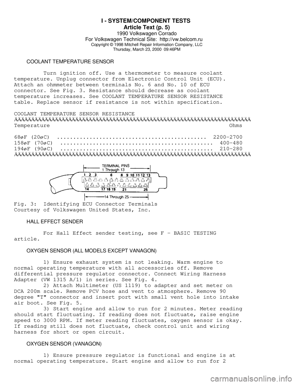 VOLKSWAGEN CORRADO 1990  Repair Manual I - SYSTEM/COMPONENT TESTS 
Article Text (p. 5)
1990 Volkswagen Corrado
For Volkswagen Technical Site:  http://vw.belcom.ru    
Copyright © 1998 Mitchell Repair Information Company, LLC
Thursday, Mar