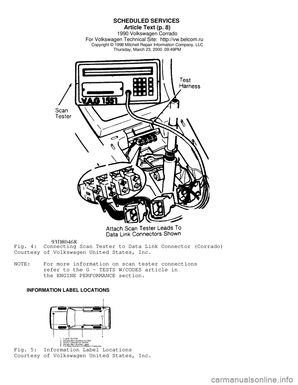 VOLKSWAGEN CORRADO 1990  Repair Manual SCHEDULED SERVICES 
Article Text (p. 8)
1990 Volkswagen Corrado
For Volkswagen Technical Site:  http://vw.belcom.ru    
Copyright © 1998 Mitchell Repair Information Company, LLC
Thursday, March 23, 2