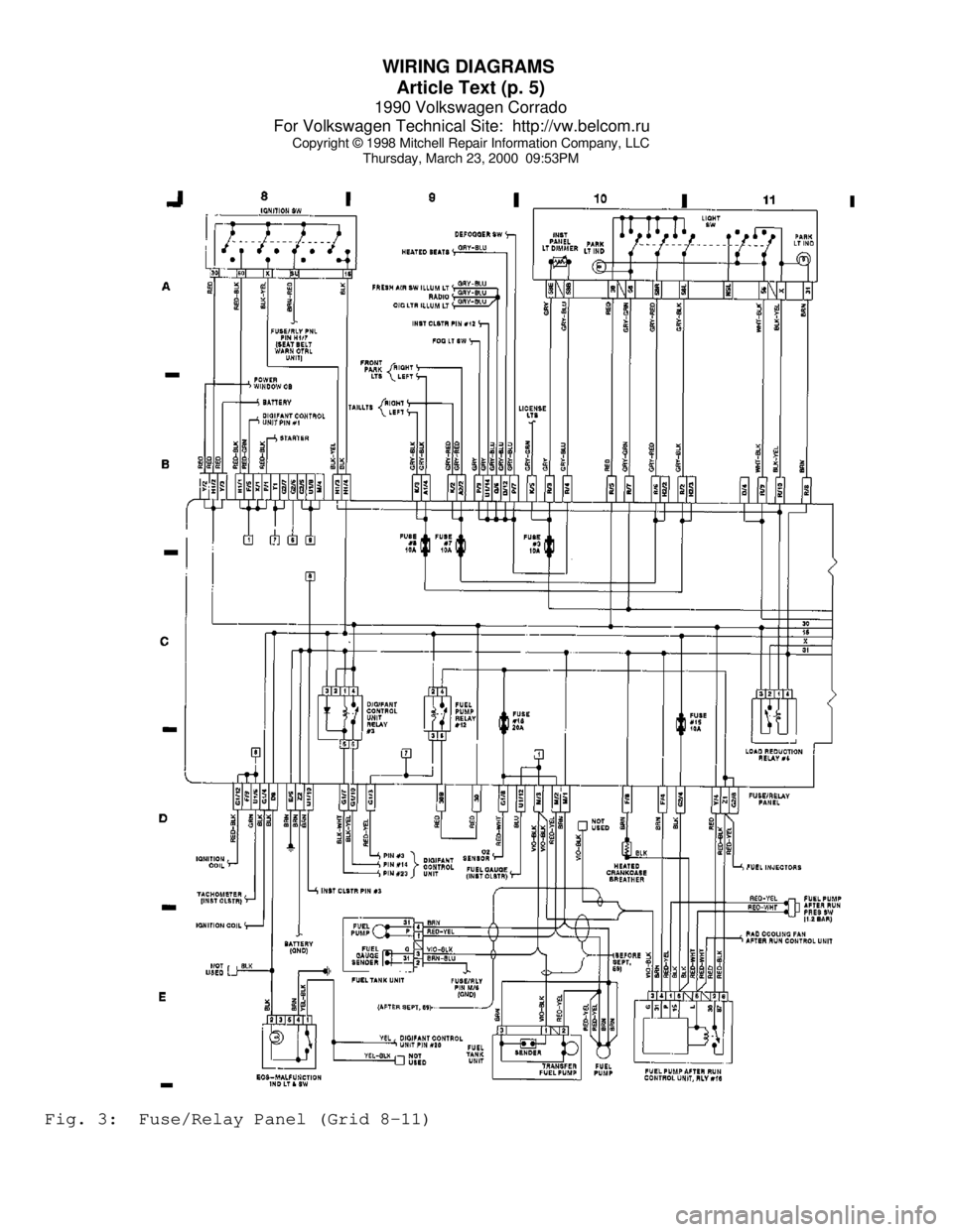 VOLKSWAGEN CORRADO 1990  Repair Manual WIRING DIAGRAMS 
Article Text (p. 5)
1990 Volkswagen Corrado
For Volkswagen Technical Site:  http://vw.belcom.ru    
Copyright © 1998 Mitchell Repair Information Company, LLC
Thursday, March 23, 2000