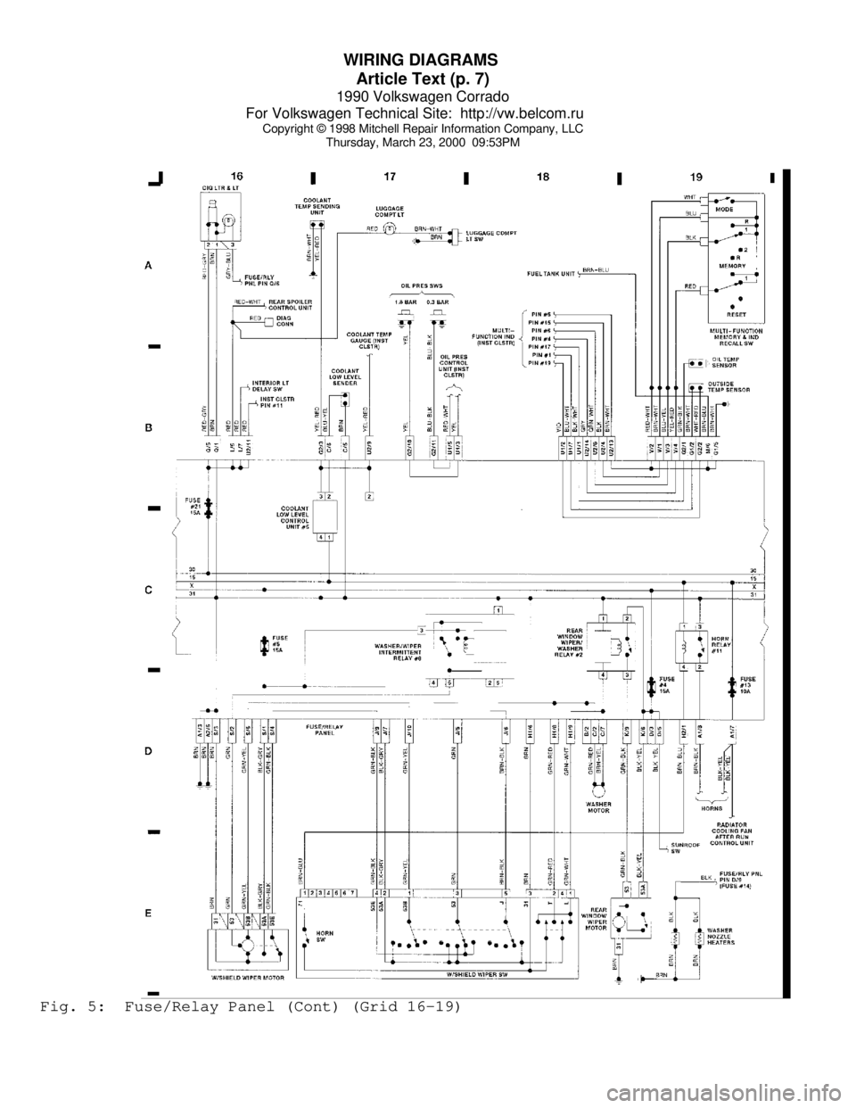 VOLKSWAGEN CORRADO 1990  Repair Manual WIRING DIAGRAMS 
Article Text (p. 7)
1990 Volkswagen Corrado
For Volkswagen Technical Site:  http://vw.belcom.ru    
Copyright © 1998 Mitchell Repair Information Company, LLC
Thursday, March 23, 2000