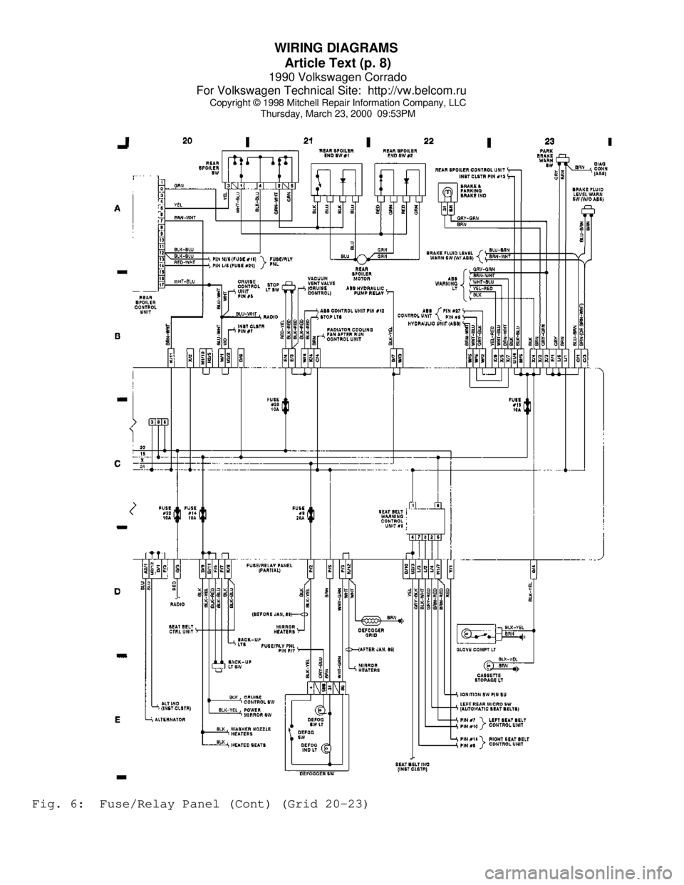 VOLKSWAGEN CORRADO 1990  Repair Manual WIRING DIAGRAMS 
Article Text (p. 8)
1990 Volkswagen Corrado
For Volkswagen Technical Site:  http://vw.belcom.ru    
Copyright © 1998 Mitchell Repair Information Company, LLC
Thursday, March 23, 2000