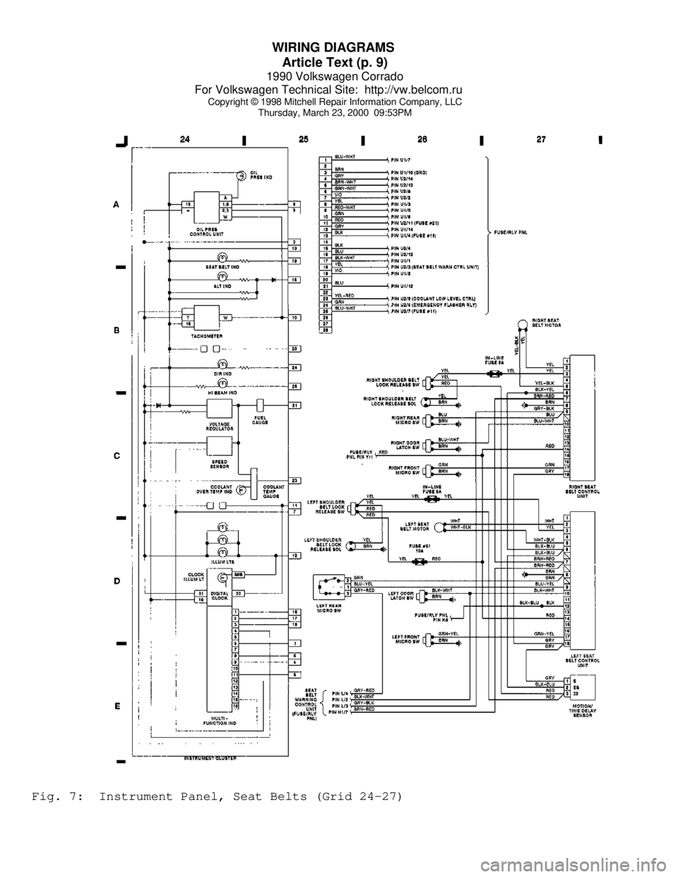 VOLKSWAGEN CORRADO 1990  Repair Manual WIRING DIAGRAMS 
Article Text (p. 9)
1990 Volkswagen Corrado
For Volkswagen Technical Site:  http://vw.belcom.ru    
Copyright © 1998 Mitchell Repair Information Company, LLC
Thursday, March 23, 2000