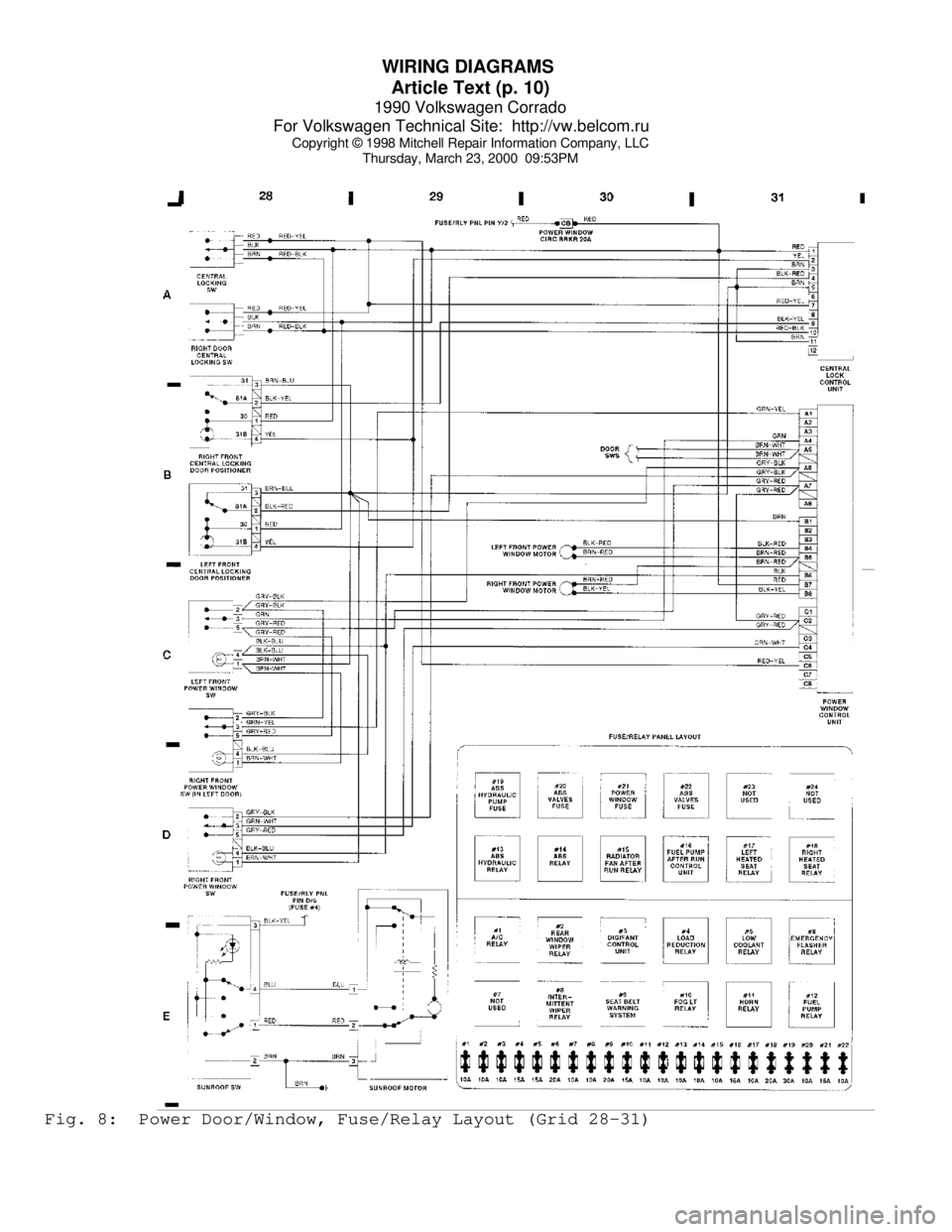 VOLKSWAGEN CORRADO 1990  Repair Manual WIRING DIAGRAMS 
Article Text (p. 10)
1990 Volkswagen Corrado
For Volkswagen Technical Site:  http://vw.belcom.ru    
Copyright © 1998 Mitchell Repair Information Company, LLC
Thursday, March 23, 200
