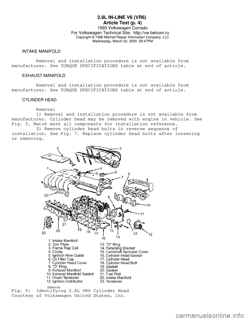 VOLKSWAGEN CORRADO 1993  Repair Manual 2.8L IN-LINE V6 (VR6) 
Article Text (p. 4)
1993 Volkswagen Corrado
For Volkswagen Technical Site:  http://vw.belcom.ru    
Copyright © 1998 Mitchell Repair Information Company, LLC
Wednesday, March 2