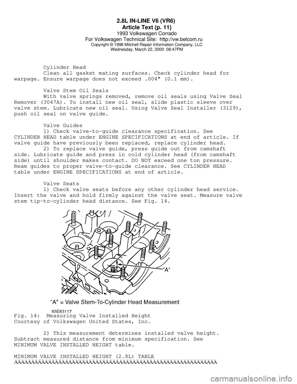 VOLKSWAGEN CORRADO 1993  Repair Manual 2.8L IN-LINE V6 (VR6) 
Article Text (p. 11)
1993 Volkswagen Corrado
For Volkswagen Technical Site:  http://vw.belcom.ru    
Copyright © 1998 Mitchell Repair Information Company, LLC
Wednesday, March 