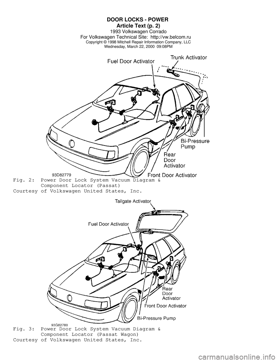 VOLKSWAGEN CORRADO 1993  Repair Manual DOOR LOCKS - POWER 
Article Text (p. 2)
1993 Volkswagen Corrado
For Volkswagen Technical Site:  http://vw.belcom.ru    
Copyright © 1998 Mitchell Repair Information Company, LLC
Wednesday, March 22, 