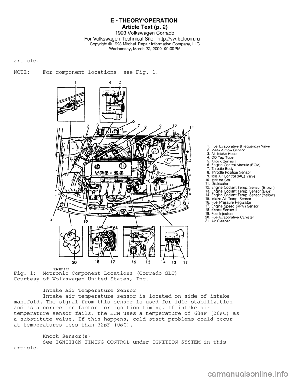 VOLKSWAGEN CORRADO 1993  Repair Manual E - THEORY/OPERATION 
Article Text (p. 2)
1993 Volkswagen Corrado
For Volkswagen Technical Site:  http://vw.belcom.ru    
Copyright © 1998 Mitchell Repair Information Company, LLC
Wednesday, March 22