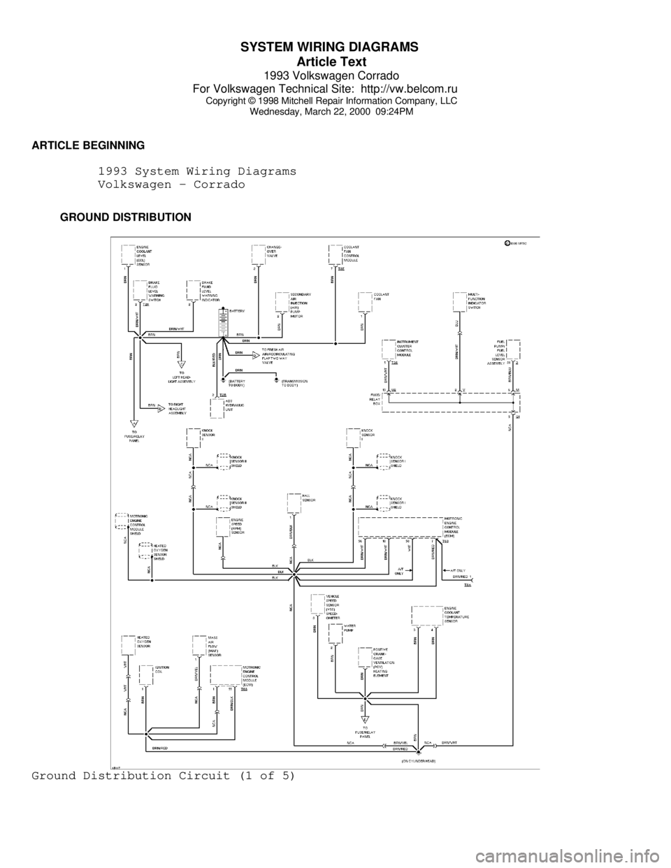 VOLKSWAGEN CORRADO 1993  Repair Manual SYSTEM WIRING DIAGRAMS 
Article Text
1993 Volkswagen Corrado
For Volkswagen Technical Site:  http://vw.belcom.ru    
Copyright © 1998 Mitchell Repair Information Company, LLC
Wednesday, March 22, 200