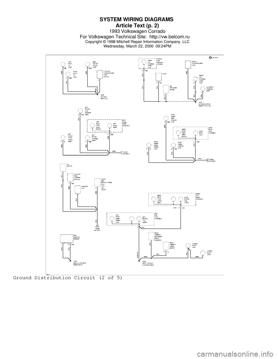 VOLKSWAGEN CORRADO 1993  Repair Manual SYSTEM WIRING DIAGRAMS 
Article Text (p. 2)
1993 Volkswagen Corrado
For Volkswagen Technical Site:  http://vw.belcom.ru    
Copyright © 1998 Mitchell Repair Information Company, LLC
Wednesday, March 