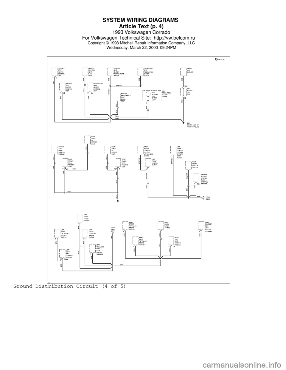 VOLKSWAGEN CORRADO 1993  Repair Manual SYSTEM WIRING DIAGRAMS 
Article Text (p. 4)
1993 Volkswagen Corrado
For Volkswagen Technical Site:  http://vw.belcom.ru    
Copyright © 1998 Mitchell Repair Information Company, LLC
Wednesday, March 