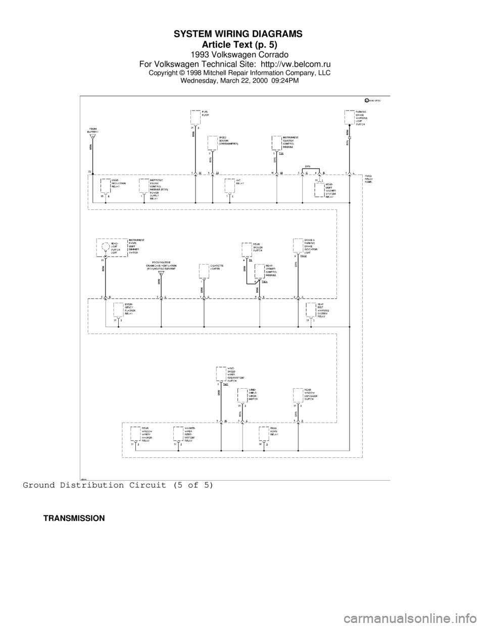 VOLKSWAGEN CORRADO 1993  Repair Manual SYSTEM WIRING DIAGRAMS 
Article Text (p. 5)
1993 Volkswagen Corrado
For Volkswagen Technical Site:  http://vw.belcom.ru    
Copyright © 1998 Mitchell Repair Information Company, LLC
Wednesday, March 