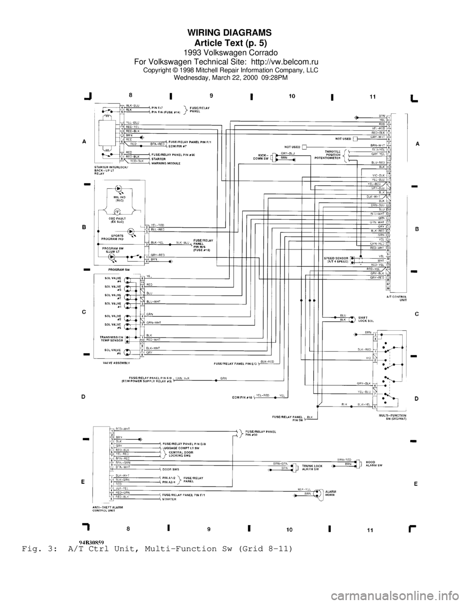 VOLKSWAGEN CORRADO 1993  Repair Manual WIRING DIAGRAMS 
Article Text (p. 5)
1993 Volkswagen Corrado
For Volkswagen Technical Site:  http://vw.belcom.ru    
Copyright © 1998 Mitchell Repair Information Company, LLC
Wednesday, March 22, 200