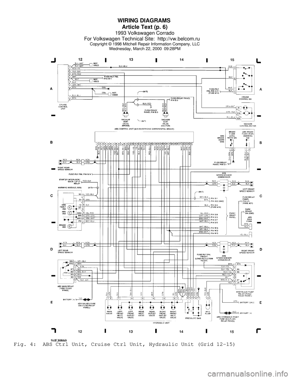 VOLKSWAGEN CORRADO 1993  Repair Manual WIRING DIAGRAMS 
Article Text (p. 6)
1993 Volkswagen Corrado
For Volkswagen Technical Site:  http://vw.belcom.ru    
Copyright © 1998 Mitchell Repair Information Company, LLC
Wednesday, March 22, 200