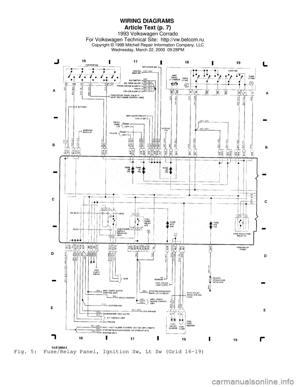 VOLKSWAGEN CORRADO 1993  Repair Manual WIRING DIAGRAMS 
Article Text (p. 7)
1993 Volkswagen Corrado
For Volkswagen Technical Site:  http://vw.belcom.ru    
Copyright © 1998 Mitchell Repair Information Company, LLC
Wednesday, March 22, 200