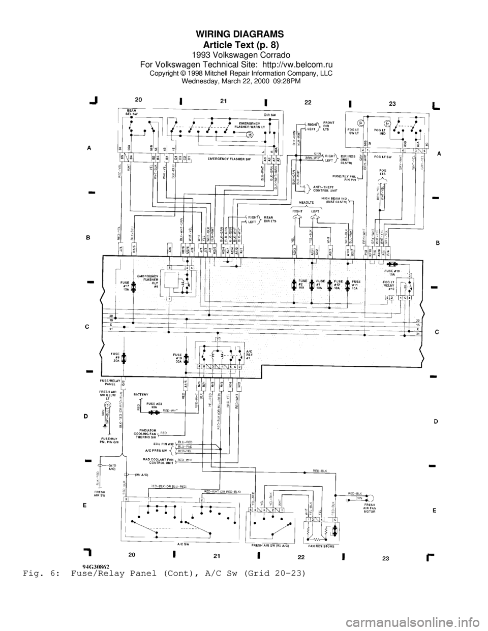 VOLKSWAGEN CORRADO 1993  Repair Manual WIRING DIAGRAMS 
Article Text (p. 8)
1993 Volkswagen Corrado
For Volkswagen Technical Site:  http://vw.belcom.ru    
Copyright © 1998 Mitchell Repair Information Company, LLC
Wednesday, March 22, 200