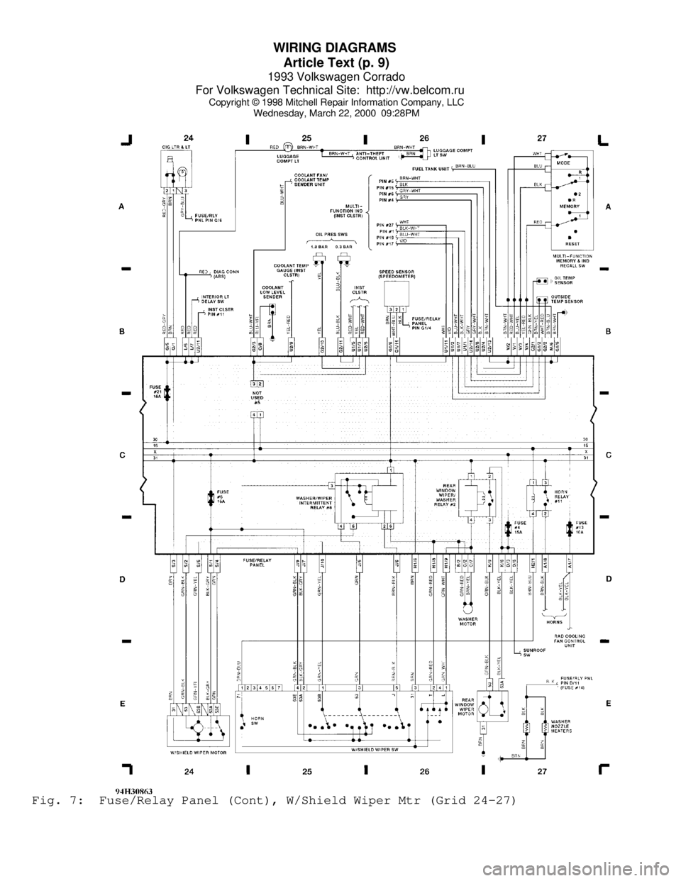 VOLKSWAGEN CORRADO 1993  Repair Manual WIRING DIAGRAMS 
Article Text (p. 9)
1993 Volkswagen Corrado
For Volkswagen Technical Site:  http://vw.belcom.ru    
Copyright © 1998 Mitchell Repair Information Company, LLC
Wednesday, March 22, 200