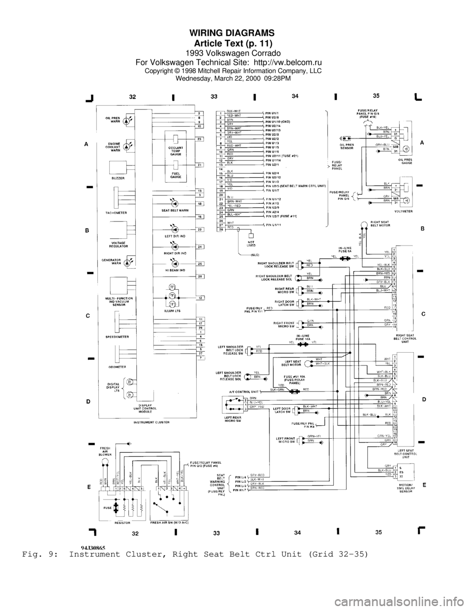 VOLKSWAGEN CORRADO 1993  Repair Manual WIRING DIAGRAMS 
Article Text (p. 11)
1993 Volkswagen Corrado
For Volkswagen Technical Site:  http://vw.belcom.ru    
Copyright © 1998 Mitchell Repair Information Company, LLC
Wednesday, March 22, 20
