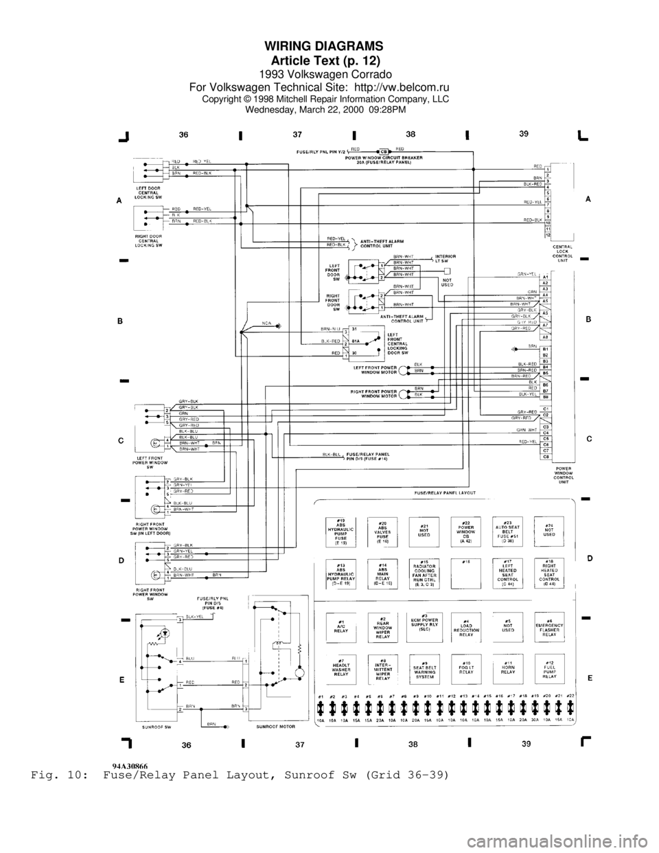 VOLKSWAGEN CORRADO 1993  Repair Manual WIRING DIAGRAMS 
Article Text (p. 12)
1993 Volkswagen Corrado
For Volkswagen Technical Site:  http://vw.belcom.ru    
Copyright © 1998 Mitchell Repair Information Company, LLC
Wednesday, March 22, 20