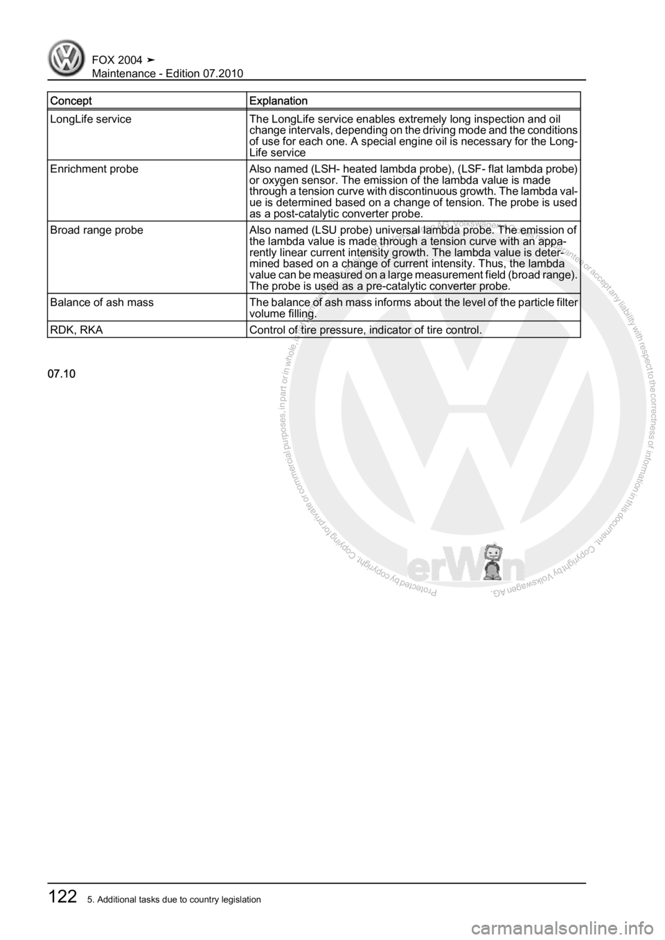VOLKSWAGEN FOX 2004  Service Manual Protected by copyright. Copying for private or commercial purposes, in partor in whole, is not permitted unless authorised by Volkswagen AG. Volkswagen AG does notguarantee or accept any liability wit