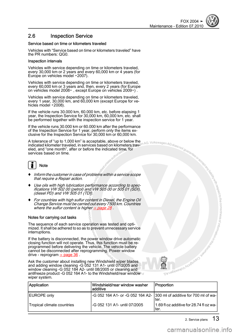 VOLKSWAGEN FOX 2004  Service Manual Protected by copyright. Copying for private or commercial purposes, in partor in whole, is not permitted unless authorised by Volkswagen AG. Volkswagen AG does notguarantee or accept any liability wit