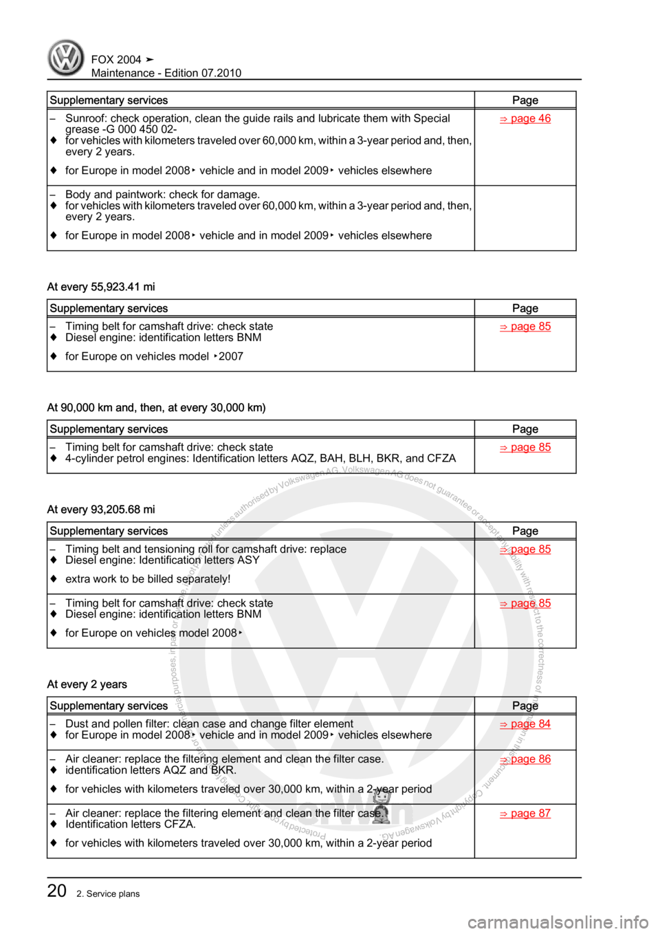 VOLKSWAGEN FOX 2004  Service Manual Protected by copyright. Copying for private or commercial purposes, in partor in whole, is not permitted unless authorised by Volkswagen AG. Volkswagen AG does notguarantee or accept any liability wit