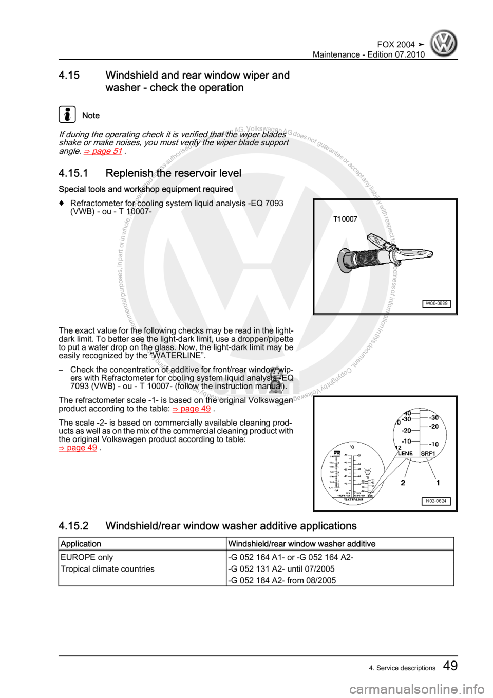 VOLKSWAGEN FOX 2004  Service Manual Protected by copyright. Copying for private or commercial purposes, in partor in whole, is not permitted unless authorised by Volkswagen AG. Volkswagen AG does notguarantee or accept any liability wit