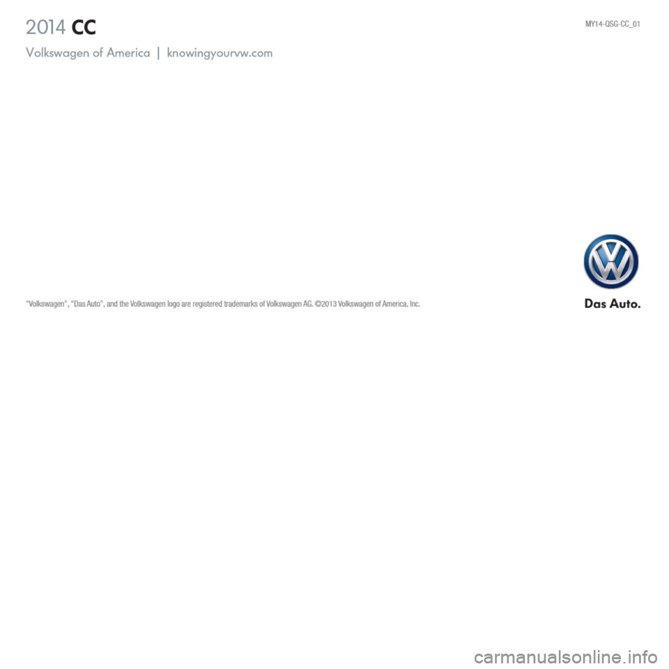 VOLKSWAGEN PASSAT CC 2014 1.G Quick Start Guide 
