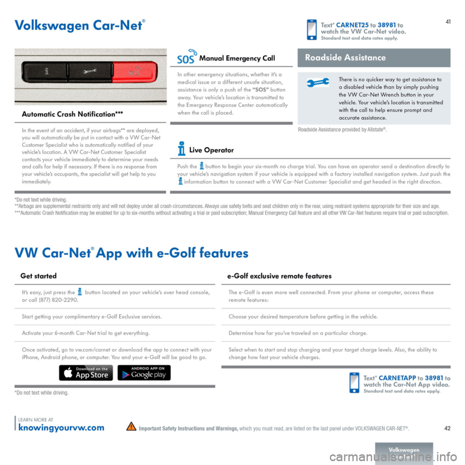 VOLKSWAGEN E GOLF 2015 5G / 7.G Quick Start Guide 