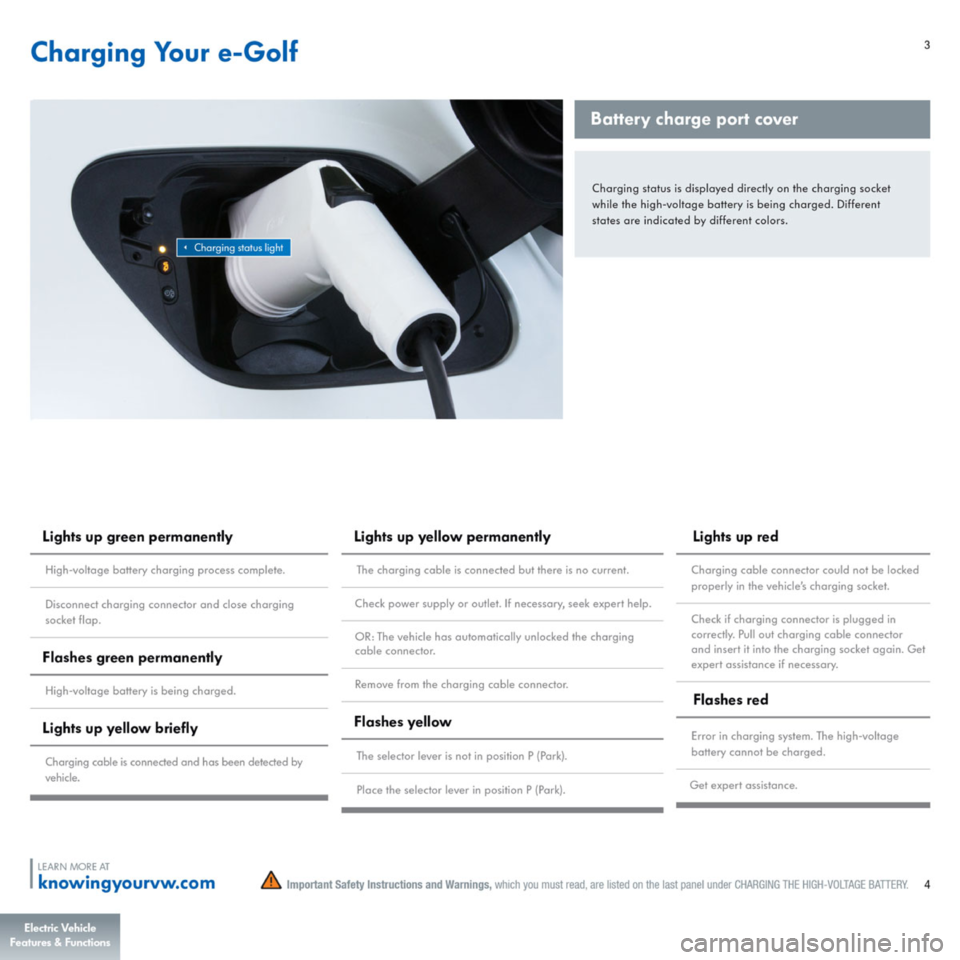 VOLKSWAGEN E GOLF 2015 5G / 7.G Quick Start Guide 