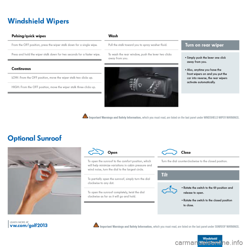VOLKSWAGEN GOLF 2013 5G / 7.G Quick Start Guide 