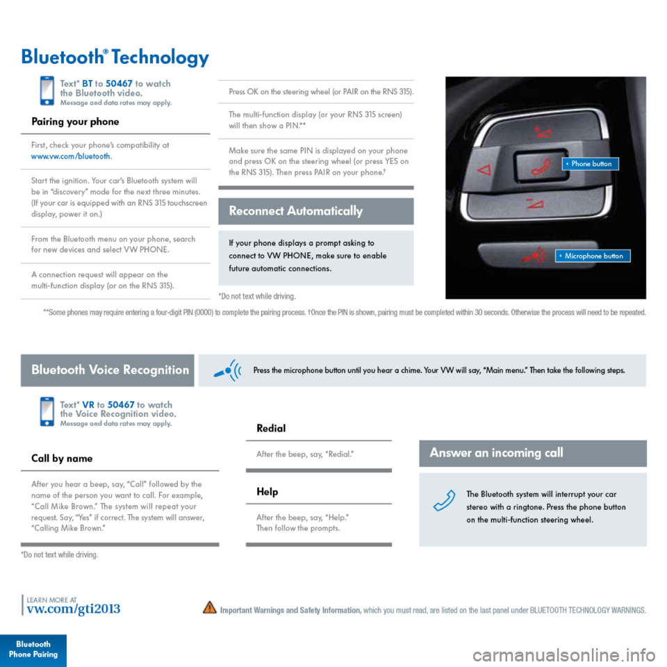 VOLKSWAGEN GOLF GTI 2013 5G / 7.G Quick Start Guide 